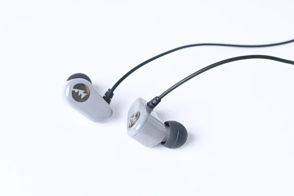 Accel earphones — angled pair view